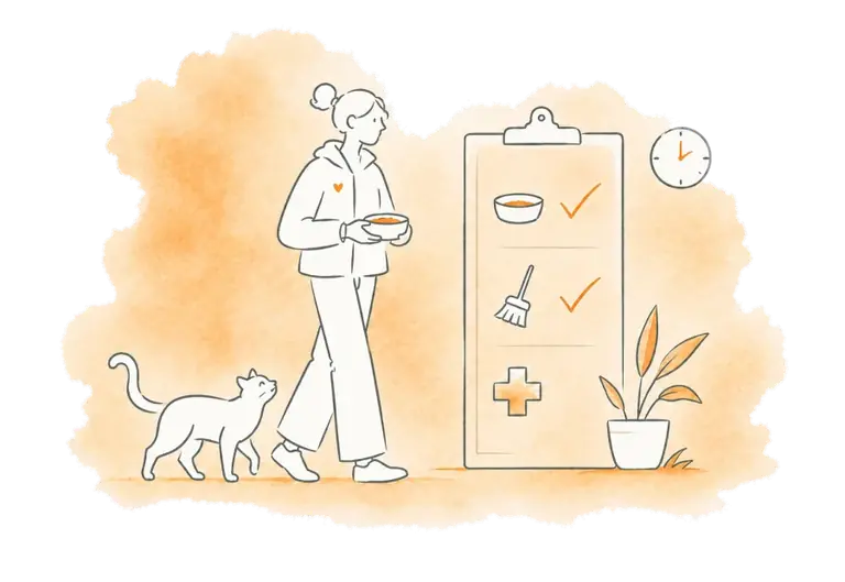 A volunteer follows a checklist of feeding, cleaning and veterinary tasks.