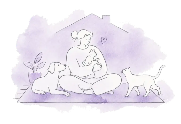 A foster caregiver looks after kittens and a rescue dog.