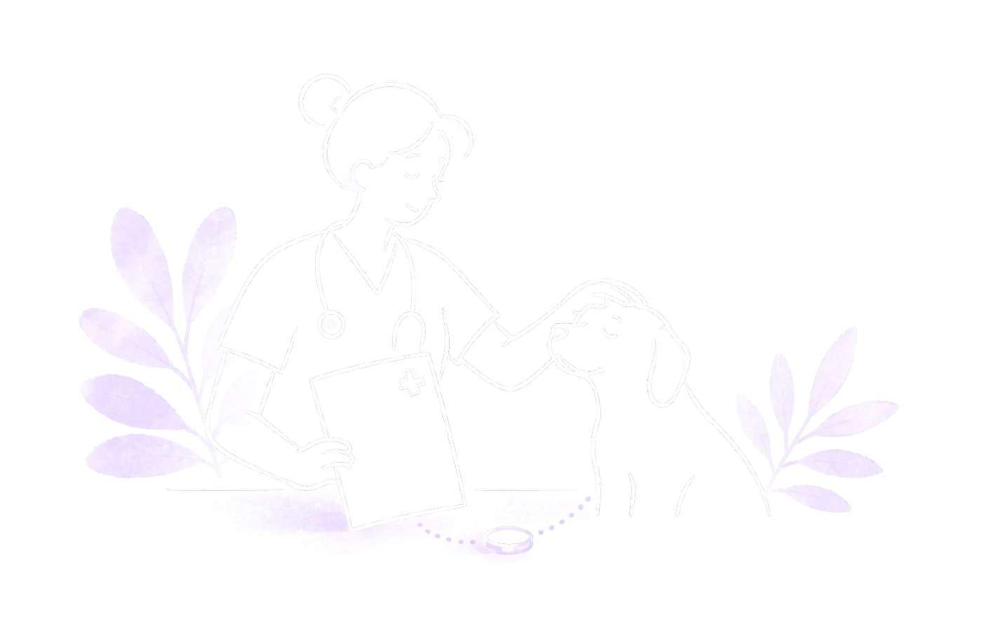 A vet holds one file beside a dog and a payment coin.