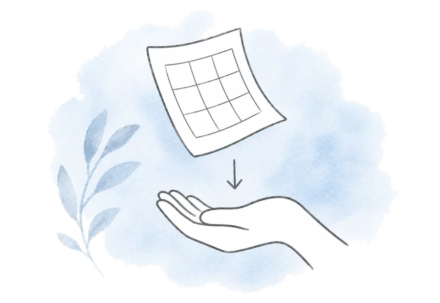 A compact spreadsheet drops into an open hand.