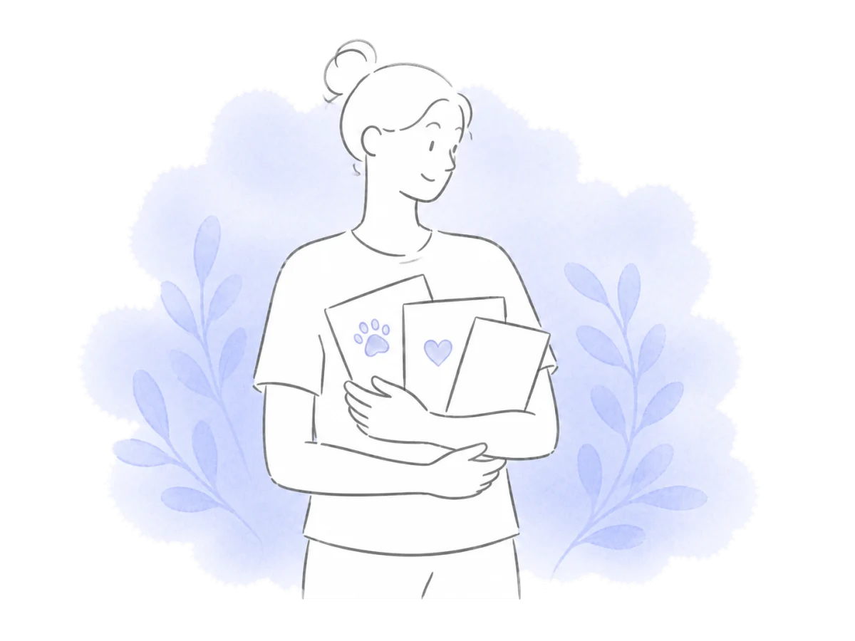 A volunteer gathers three simple folders into one place.