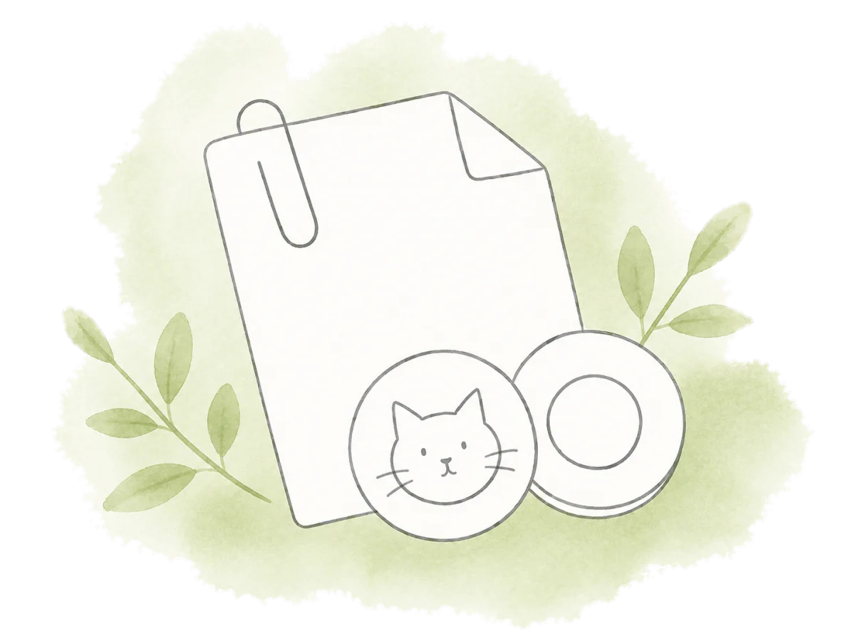 One paperclip links a single file to an animal token and a coin.