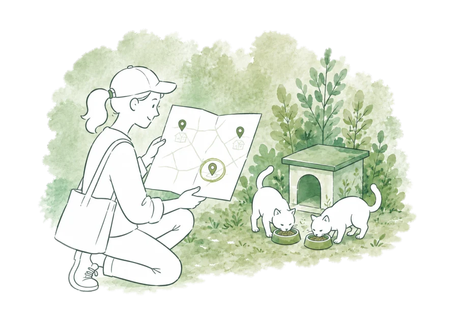 A volunteer focuses on the cats at one selected colony.