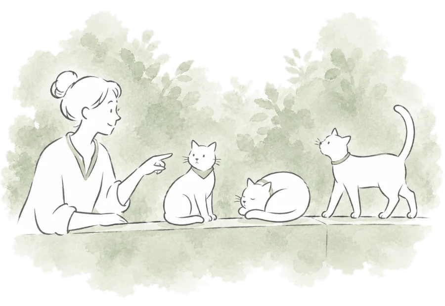 A caregiver counts the cats at a colony.