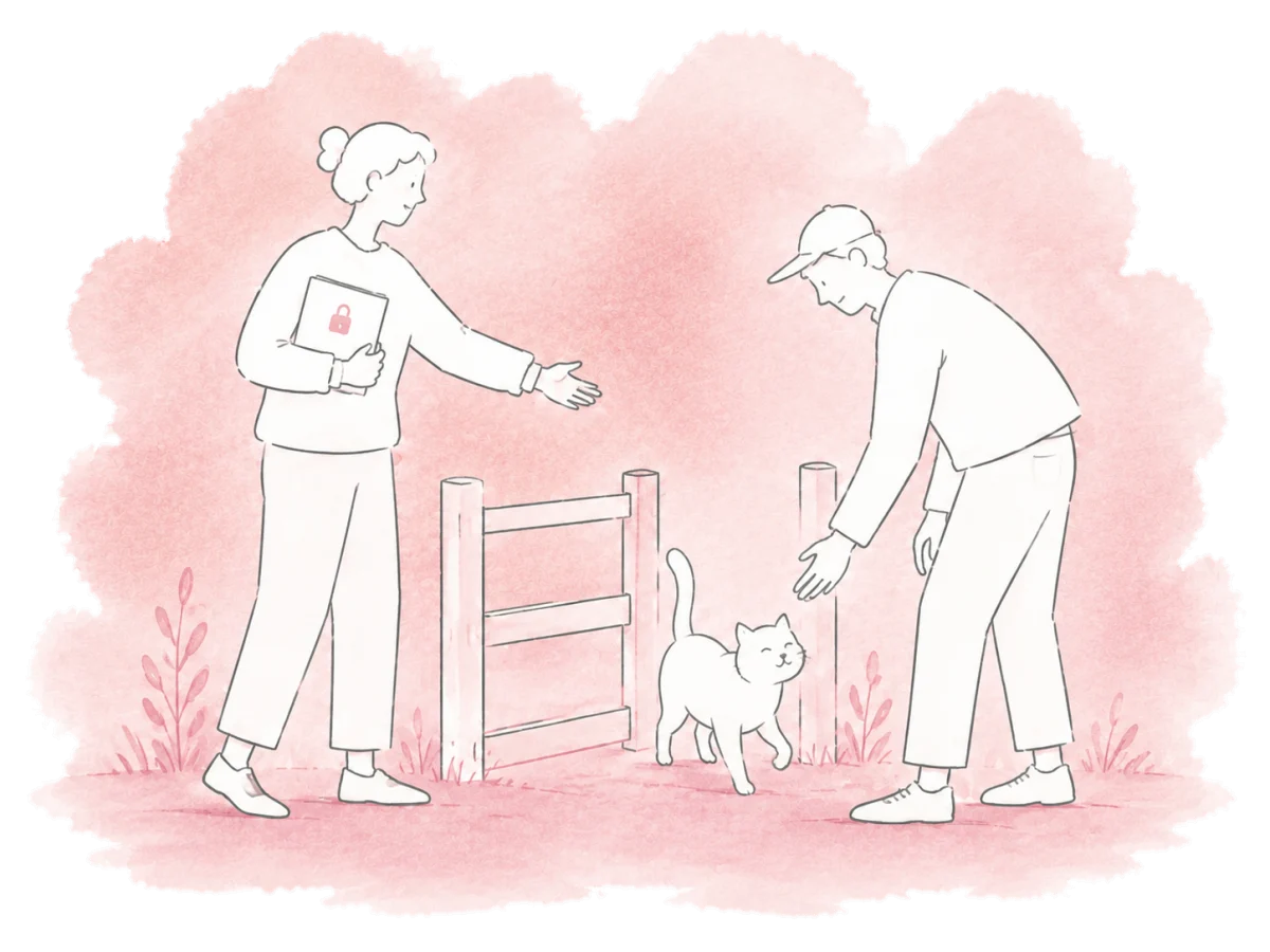 A caregiver welcomes a visitor to see the colony while keeping its private records close.