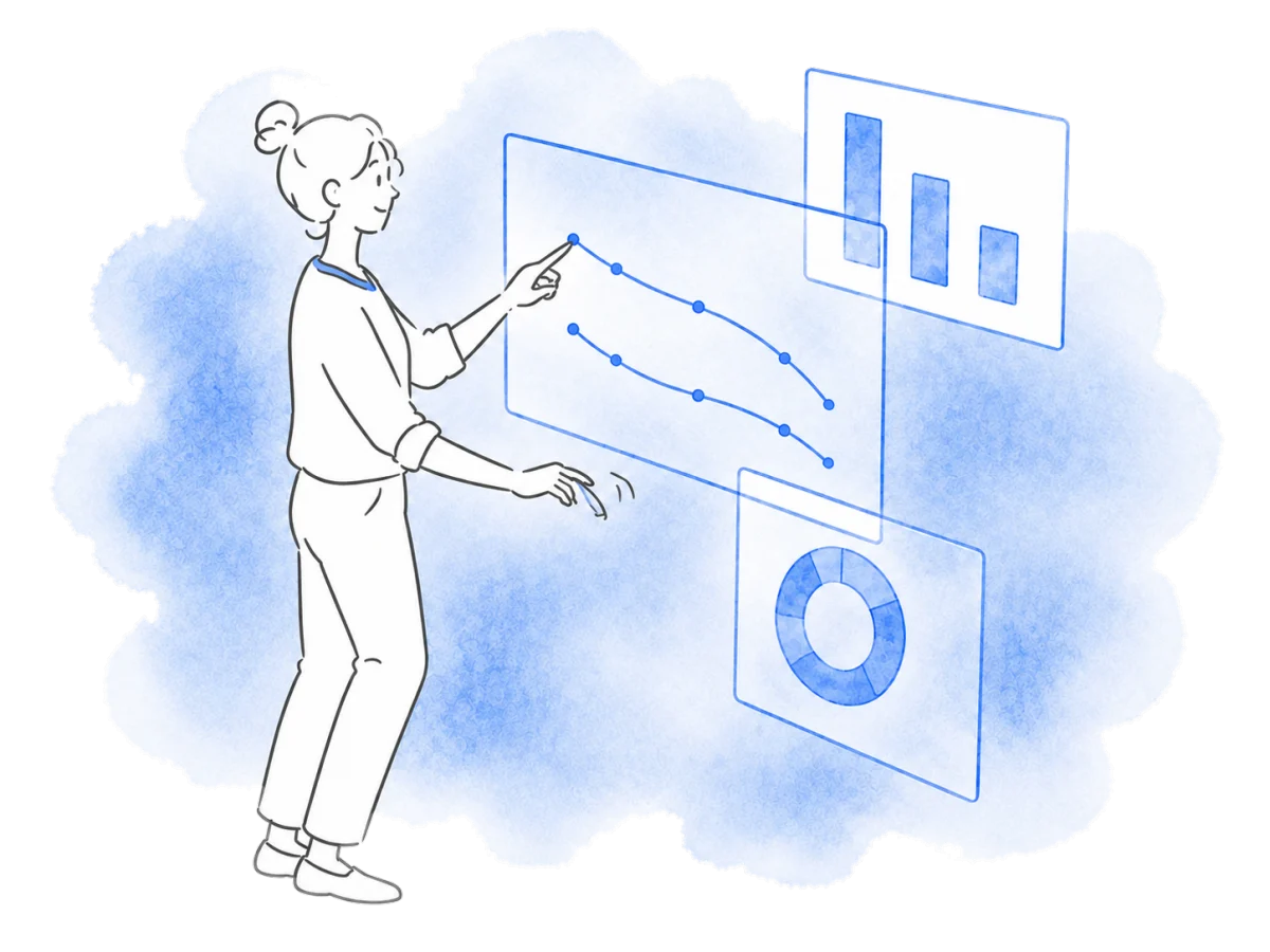 A council worker explores population trends on floating graph panels.