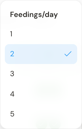 Feeding settings with two daily feedings selected from one to five available rounds.